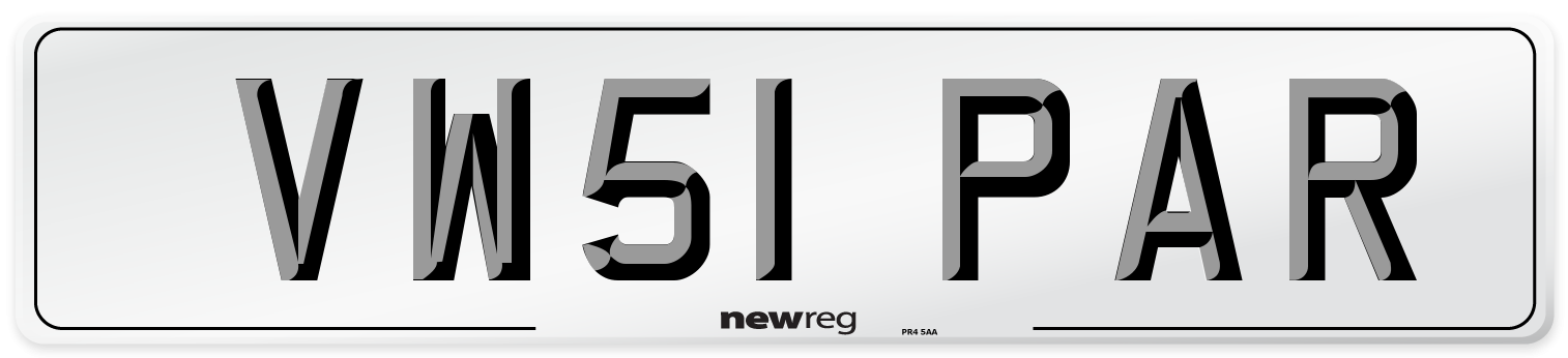 VW51 PAR Number Plate from New Reg